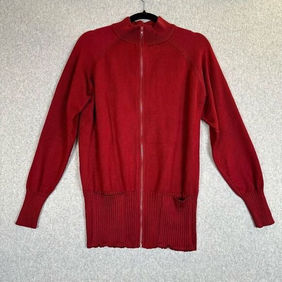 Grace Karin Womens Size Medium Zip Front Tunic Sweater Red Pockets Ribbed Trim - Picture 1 of 7